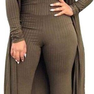 Stylish Women's Solid Loungewear: Coat, Crop Tank & High Waist Leggings Set